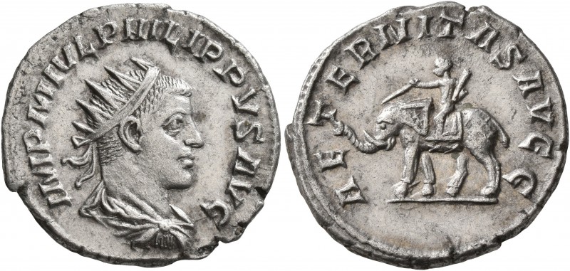 Philip II, 247-249. Antoninianus (Silver, 22 mm, 4.86 g, 7 h), Antiochia. IMP M ...