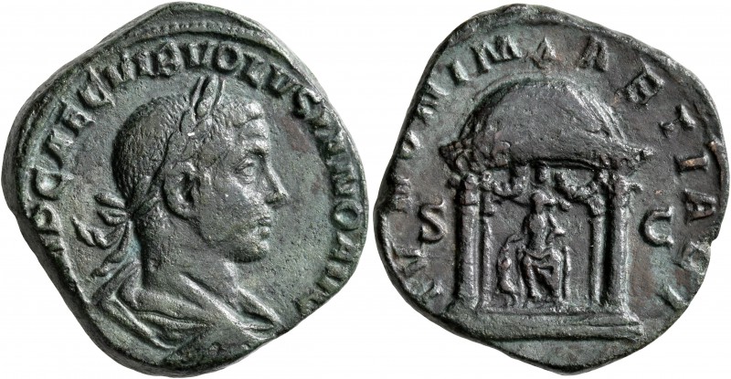 Volusian, 251-253. Sestertius (Orichalcum, 29 mm, 18.58 g, 7 h), Rome. IMP CAE C...