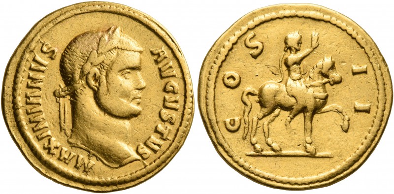 Maximianus, first reign, 286-305. Aureus (Gold, 20 mm, 5.18 g, 6 h), Cyzicus, 28...