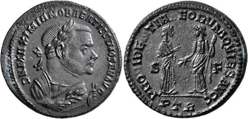 Maximianus, as Senior Augustus. Follis (Bronze, 28 mm, 8.64 g, 1 h), Treveri, 1 ...