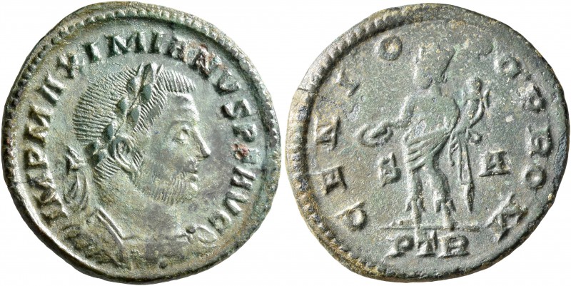 Maximianus, second reign, 307-308. Follis (Bronze, 26 mm, 5.66 g, 6 h), Treveri,...