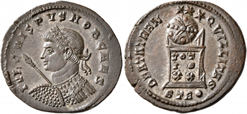 Crispus, Caesar, 316-326. Follis (Bronze, 20 mm, 2.90 g, 6 h), Treveri, 322. IVL...