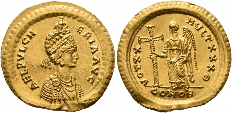 Aelia Pulcheria, Augusta, 414-453. Solidus (Gold, 22 mm, 4.49 g, 12 h), Constant...