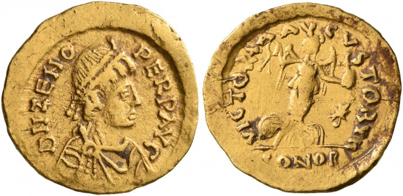 Zeno, second reign, 476-491. Tremissis (Gold, 14 mm, 1.45 g, 7 h), Constantinopo...