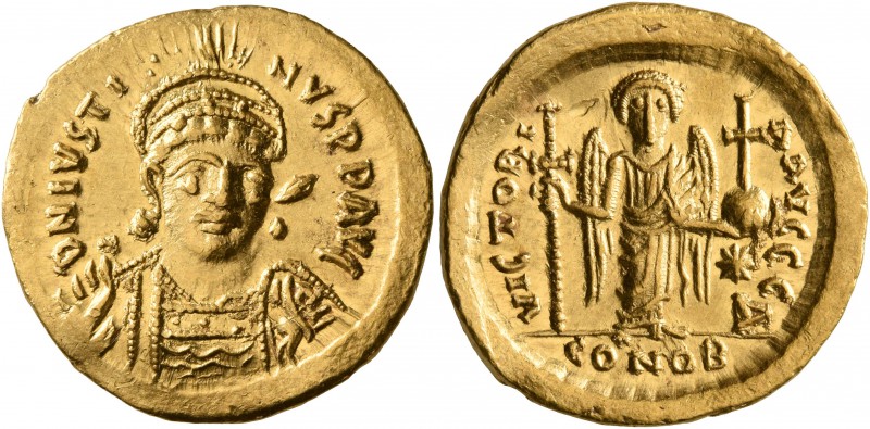 Justin I, 518-527. Solidus (Gold, 20 mm, 4.48 g, 7 h), Constantinopolis, 519-527...