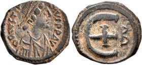 Justinian I, 527-565. Pentanummium (Bronze, 16 mm, 1.98 g, 6 h), Theoupolis (Antiochia), 529-539. D N IVSTINIANVS P P AVG Diademed, draped, and cuiras...