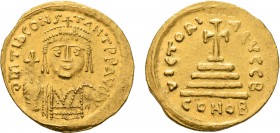 Tiberius II Constantine, 578-582. Solidus (Gold, 21 mm, 4.47 g, 6 h), Constantinopolis, 579-852. δ m TIb CONSTANT P P AVG Draped and cuirassed bust of...