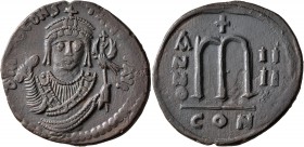 Tiberius II Constantine, 578-582. Follis (Bronze, 35 mm, 16.86 g, 6 h), Constantinopolis, RY 4 = 578/579. d m TIb CONS-TANT P P AVI Bust of Tiberius I...