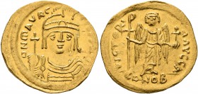 Maurice Tiberius, 582-602. Solidus (Gold, 21 mm, 4.39 g, 6 h), Theoupolis (Antiochia). O N mAVRC TIb P P AVG Draped and cuirassed bust of Maurice Tibe...