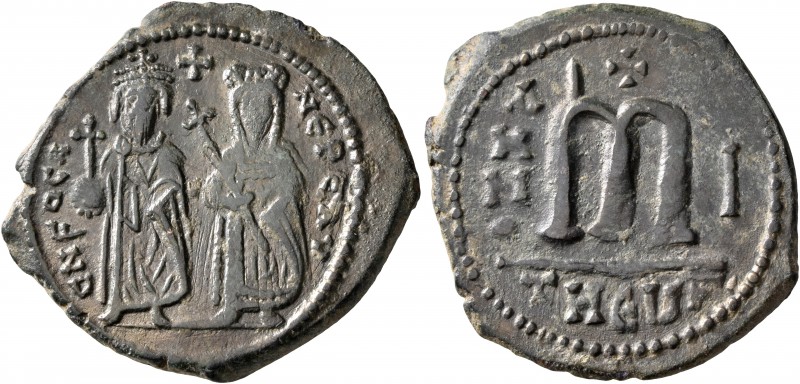 Phocas, 602-610. Follis (Bronze, 30 mm, 10.32 g, 5 h), with Leontia, Theoupolis ...