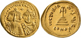Heraclius, with Heraclius Constantine, 610-641. Solidus (Gold, 22 mm, 4.40 g, 7 h), Constantinopolis, 629-631. δδ NN hERACLIЧS ET hERA CONST PP AVG Cr...
