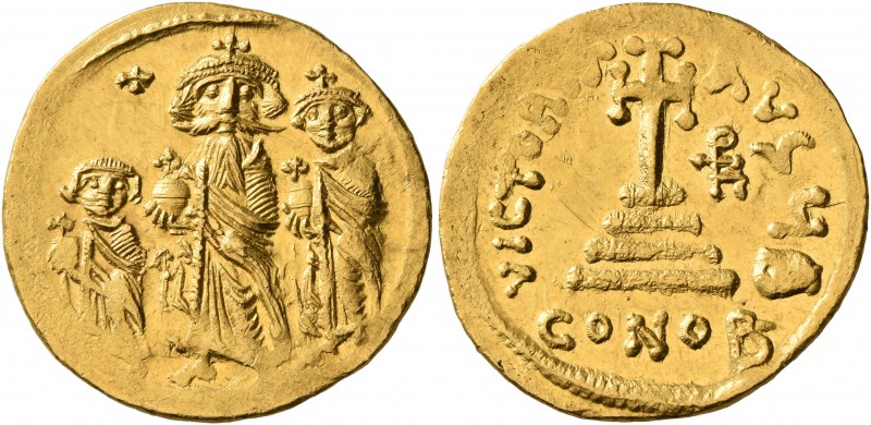 Heraclius, with Heraclius Constantine and Heraclonas, 610-641. Solidus (Gold, 21...