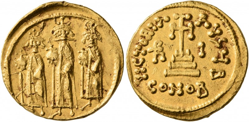 Heraclius, with Heraclius Constantine and Heraclonas, 610-641. Solidus (Gold, 20...