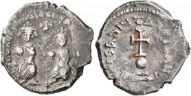 Heraclius, with Heraclius Constantine, 610-641. Hexagram (Silver, 23 mm, 6.53 g, 7 h), Constantinopolis, 615-638. dd NN ҺЄRACLIЧS ЄT ЄRA [CONSTA] Hera...