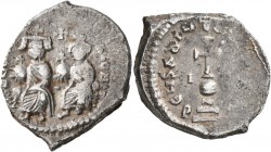 Heraclius, with Heraclius Constantine, 610-641. Hexagram (Silver, 25 mm, 6.56 g, 7 h), Constantinopolis, circa 632-635. [d NN ҺЄRACLIЧS ЄT ЄRA] CONSTA...