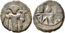 Constans II, 641-668. 12 Nummi (Bronze, 15 mm, 3.67 g, 12 h), Alexandria, September-November 641 or late 645-May 646. Constans II standing facing, wea...