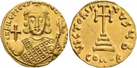 Philippicus (Bardanes), 711-713. Solidus (Gold, 20 mm, 4.48 g, 6 h), Constantinopolis. d N FILЄPICЧS MЧLTЧS AN Crowned bust of Philippicus facing, wea...
