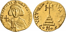 Anastasius II Artemius, 713-715. Solidus (Gold, 19 mm, 4.38 g, 6 h), Constantinopolis. D N APTЄMIЧS ANASTASIЧS MЧL Crowned and diademed bust of Anasta...