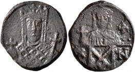 Constantine VI & Irene, 780-797. Follis (Bronze, 19 mm, 3.05 g, 6 h), Constantinopolis, 792-797. Crowned facing bust of Irene, wearing loros, holding ...