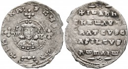 John I Zimisces, 969-976. Miliaresion (Silver, 21 mm, 1.54 g, 12 h), Constantinopolis. +IҺSЧS XRISTЧS ҺICA✷ Cross crosslet set upon globe above two st...