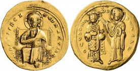 Romanus III Argyrus, 1028-1034. Histamenon (Gold, 24 mm, 4.40 g, 6 h), Constantinopolis. +IҺS XIS RЄX RЄςNANTIҺm Christ, nimbate, seated facing on squ...