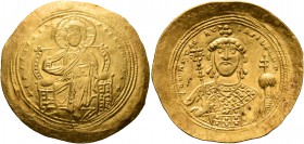 Constantine IX Monomachus, 1042-1055. Histamenon (Gold, 30 mm, 4.42 g, 6 h), Constantinopolis. +IhS XIS RЄX RЄςNANTIҺm Christ, nimbate, seated facing ...