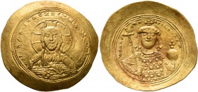 Constantine IX Monomachus, 1042-1055. Histamenon (Gold, 28 mm, 4.44 g, 6 h), Constantinopolis. +IhS XIS RЄX RЄςNANTIҺm Nimbate bust of Christ facing, ...