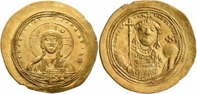 Constantine IX Monomachus, 1042-1055. Histamenon (Gold, 27 mm, 4.41 g, 6 h), Constantinopolis. +IhS XIS RЄX RЄςNANTIҺm Nimbate bust of Christ facing, ...