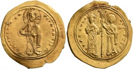 Theodora, 1055-1056. Histamenon (Gold, 26 mm, 4.39 g, 6 h), Constantinopolis. +IhS XIS RЄX RЄGNANTIhm Christ, nimbate, standing facing on footstool, w...