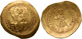 Isaac I Comnenus, 1057-1059. Histamenon (Gold, 26 mm, 4.38 g, 6 h), Constantinopolis. +I hZ XIZ RЄX RCςNANTҺIm Nimbate Christ enthroned facing, wearin...
