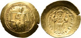 Constantine X Ducas, 1059-1067. Histamenon (Gold, 26 mm, 4.35 g, 6 h), Constantinopolis. +IҺS IXS REX REGNANTIҺm Christ, nimbate, seated facing on str...