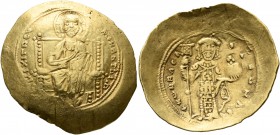 Constantine X Ducas, 1059-1067. Histamenon (Gold, 27 mm, 4.42 g, 6 h), Constantinopolis. +IhS XIS RЄX RЄςNANTҺIm Christ, nimbate, seated facing on squ...