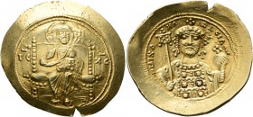 Michael VII Ducas, 1071-1078. Histamenon (Gold, 27 mm, 4.41 g, 6 h), Constantinopolis. Christ, nimbate, seated facing on square-backed throne, wearing...