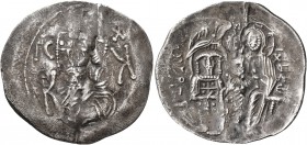 Michael VIII Palaeologus, 1261-1282. Trachy (Silver, 26 mm, 1.98 g, 6 h), Constantinopolis. Bust of Christ facing; in fields IC - XC and K - K. Rev. M...
