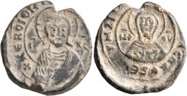 N., protospatharios and epi tou manglabiou, 2ndh half 9th-1st half 10th century. Seal (Lead, 22 mm, 5.66 g, 12 h). KЄ ROIΘH T... ('Lord, help your ser...