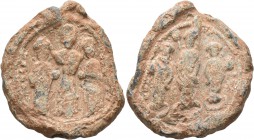 Romanus IV Diogenes, with Eudocia, Michael VII, Constantius, and Andronicus, 1068-1071. Seal (Lead, 32 mm, 30.62 g, 12 h). +PωMAN S - [ЄVΔOKIA] In cen...