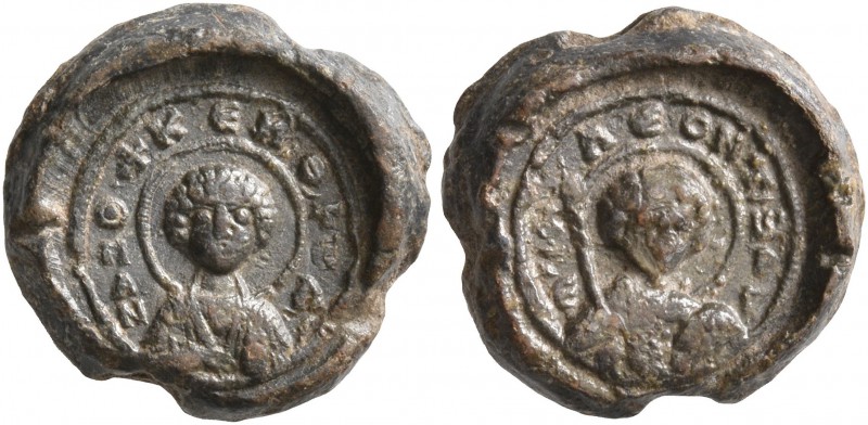 Leon, 11th century. Seal (Lead, 12 mm, 3.49 g, 11 h). To left and right, Θ / Π/A...