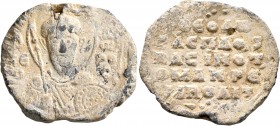 Theodoros Makrembolites, protospatharios and imperial notarios, 11th century. Seal (Lead, 27 mm, 11.59 g, 12 h). Θ / [Θ]Є/ω-Δ/ω/PO/C ('Saint Theodore'...