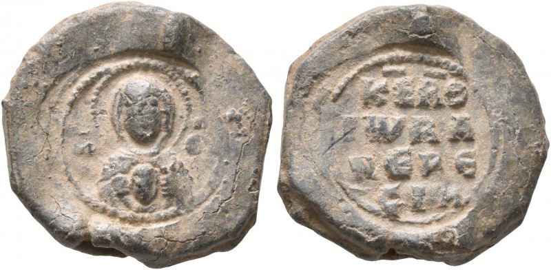 Iobane, bestes, 11th century. Seal (Lead, 19 mm, 5.58 g, 12 h). MHP ΘV Nimbate T...