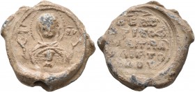 Christophoros, imperial klerikos, monk and ...(?), 2nd half of 11th century. Seal (Lead, 21 mm, 9.58 g, 12 h). MHP -ΘV Nimbate Theotokos “Nikopoios”, ...