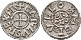 CAROLINGIANS. Charles le Chauve (the Bald), as Charles II, king of West Francia, 840-877. Denier (Silver, 21 mm, 1.66 g, 9 h), Metullo (Melle), struck...