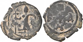CRUSADERS. Edessa. Baldwin II, second reign, 1108-1118. Follis (Bronze, 23 mm, 2.87 g, 10 h). B[...] Count Baldwin II, dressed in chain-armour and con...