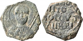 CRUSADERS. Antioch. Tancred, regent, 1101-1112. Follis (Bronze, 22 mm, 4.40 g, 6 h). Ο / ΠΕ-Τ/P/O/C Nimbate bust of St. Peter facing, raising his righ...