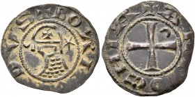 CRUSADERS. Antioch. Bohémond III, 1163-1201. Denier (Silver, 17 mm, 0.95 g, 2 h). +BOAIIVHDVS Helmeted head of a knight to left flanked by crescent an...
