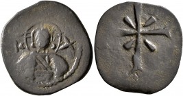 CRUSADERS. Uncertain. Circa 1100-1150. Follis (Bronze, 21 mm, 2.43 g, 7 h), uncertain mint. Nimbate bust of Christ facing; in fields IC - X. Rev. Cros...