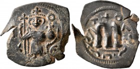 ISLAMIC, Time of the Rashidun. Pseudo-Byzantine types. Fals (Bronze, 21 mm, 2.73 g, 6 h), imitating a EN T૪TO NIKA follis of Constans II, uncertain mi...