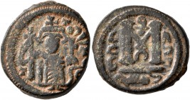 ISLAMIC, Umayyad Caliphate. temp. Yazid I ibn Mu'awiya, AH 60-64 / AD 680-683. Fals (Bronze, 19 mm, 4.30 g, 8 h), Arab-Byzantine type, 'Pseudo-Damascu...