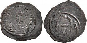 ISLAMIC, Umayyad Caliphate. temp. 'Abd al-Malik ibn Marwan, AH 65-86 / AD 685-705. AE (Bronze, 16 mm, 0.60 g, 7 h), Arab-Sasanian type, al-Muhallab ib...