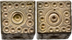 ISLAMIC, Islamic Weights. Circa 10-13th centuries. Weight of 10 Dirhams (Bronze, 14x15x15 mm, 29.21 g), a cubic Seljuk or Beylik coin weight with all ...