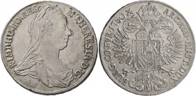 AUSTRIA. Holy Roman Empire. Maria Theresia, Empress, 1740-1780. Taler (Silver, 41 mm, 27.84 g, 12 h), Günzburg, 1780. R•IMP•HU•BO•REG• M•THERESIA•D•G•...
